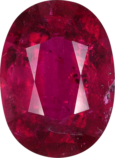 Oval cut rubellite tourmaline, 11.39 by 8.28 mm, shown at actual size