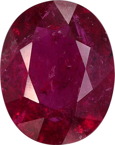 Oval cut rubellite tourmaline, 10.05 by 7.99 mm, shown at actual size