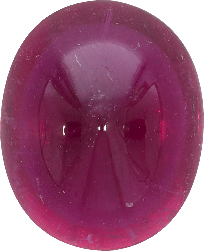 Oval cut rubellite tourmaline, 9.93 by 8.04 mm, shown at actual size