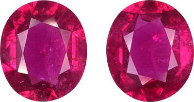 Oval cut rubellite tourmaline, 13.57 by 11.69 mm, shown at actual size