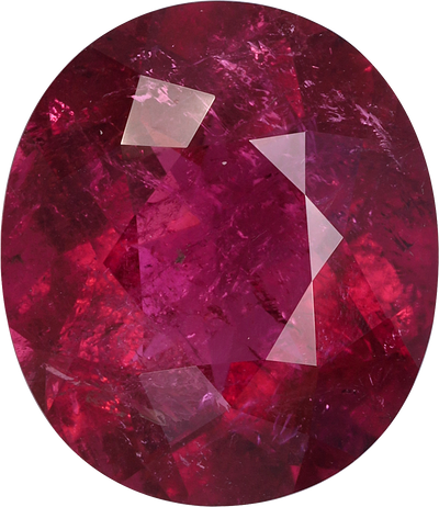 Oval cut rubellite tourmaline, 15.24 by 13.2 mm, shown at actual size