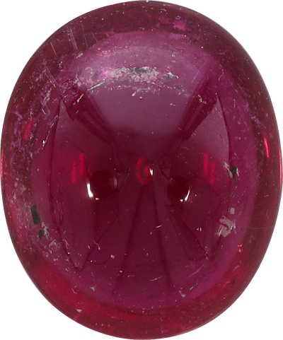 Oval cut rubellite tourmaline, 12.41 by 10.1 mm, shown at actual size