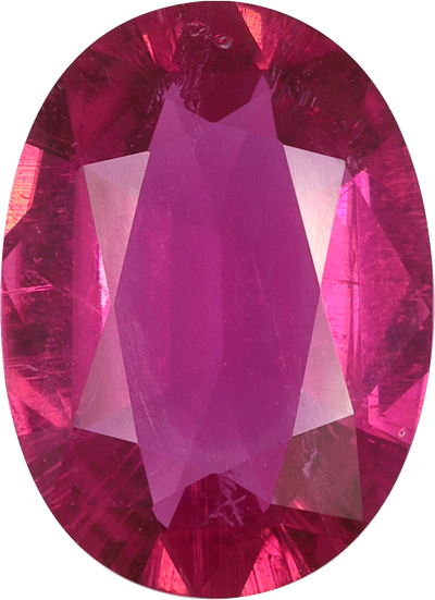 Oval cut rubellite tourmaline, 12.23 by 8.84 mm, shown at actual size