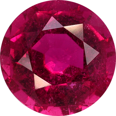 Round cut rubellite tourmaline, 9.46 by 9.42 mm, shown at actual size