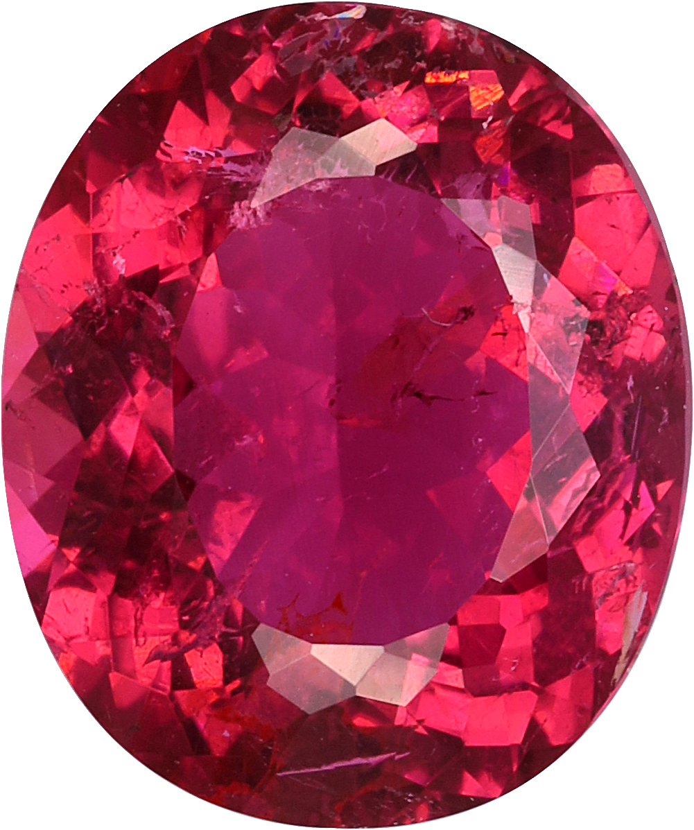 Oval cut rubellite tourmaline, 11.96 by 9.99 mm, shown at actual size