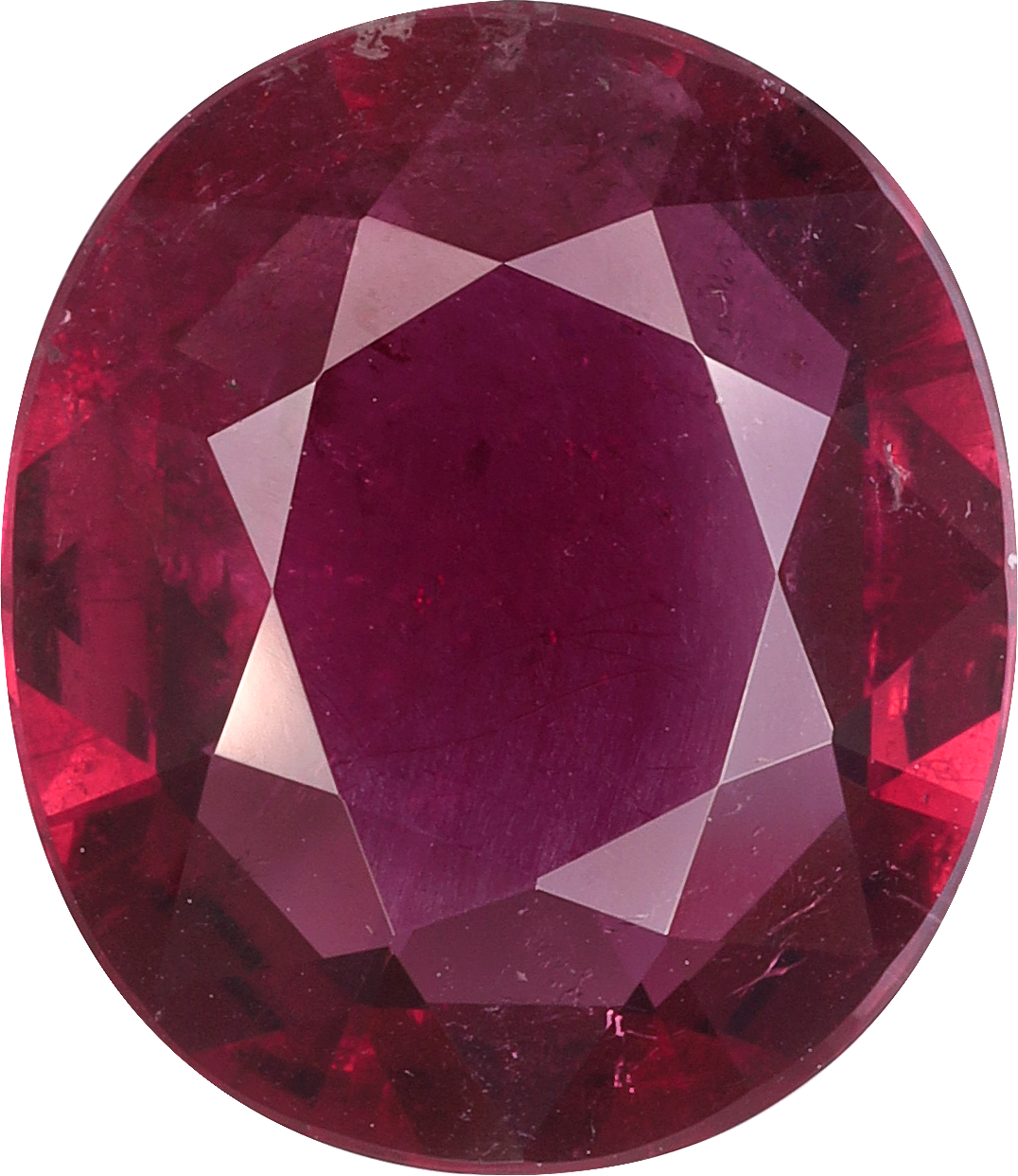 Oval cut rubellite tourmaline, 15.19 by 13.19 mm, shown at actual size