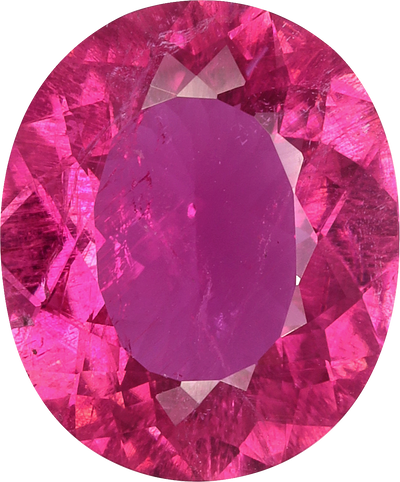 Oval cut rubellite tourmaline, 12.29 by 10.19 mm, shown at actual size