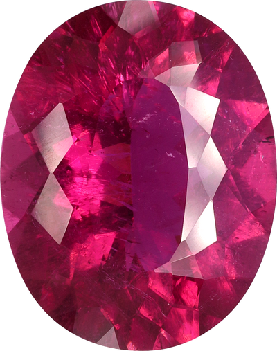 Oval cut rubellite tourmaline, 18.15 by 14.38 mm, shown at actual size