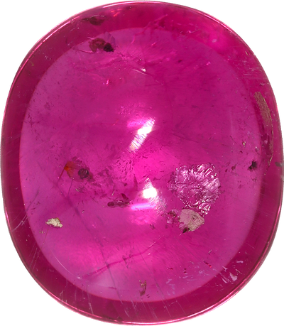Cushion cut rubellite tourmaline, 13.71 by 12 mm, shown at actual size
