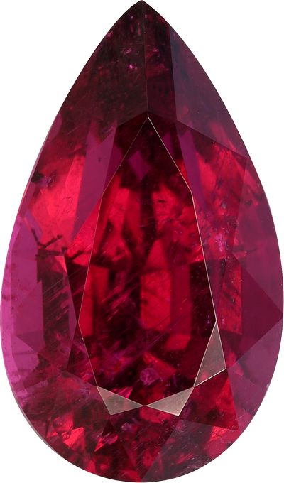 Pear cut rubellite tourmaline, 20.3 by 12.04 mm, shown at actual size