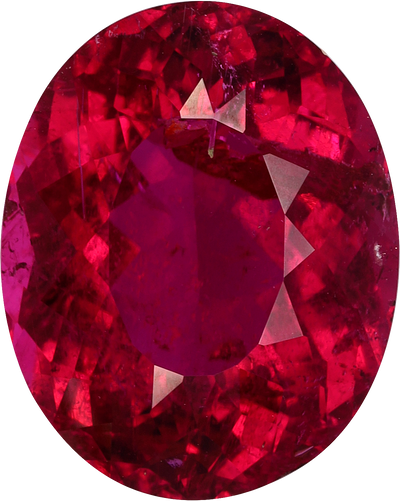 Oval cut rubellite tourmaline, 13.04 by 10.37 mm, shown at actual size