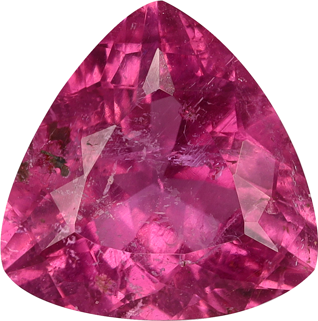 Trilliant cut rubellite tourmaline, 9.28 by 9.23 mm, shown at actual size