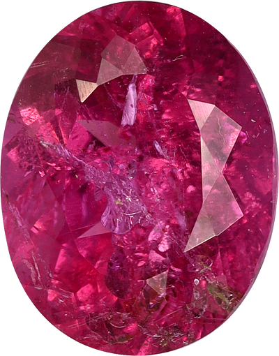 Oval cut rubellite tourmaline, 9.96 by 7.85 mm, shown at actual size