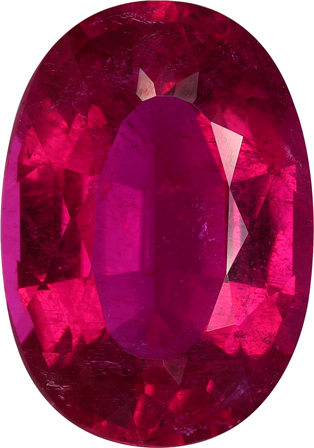 Oval cut rubellite tourmaline, 15.94 by 11.24 mm, shown at actual size