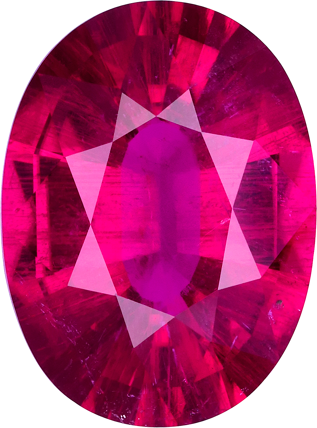 Oval cut rubellite tourmaline, 16.37 by 12.17 mm, shown at actual size