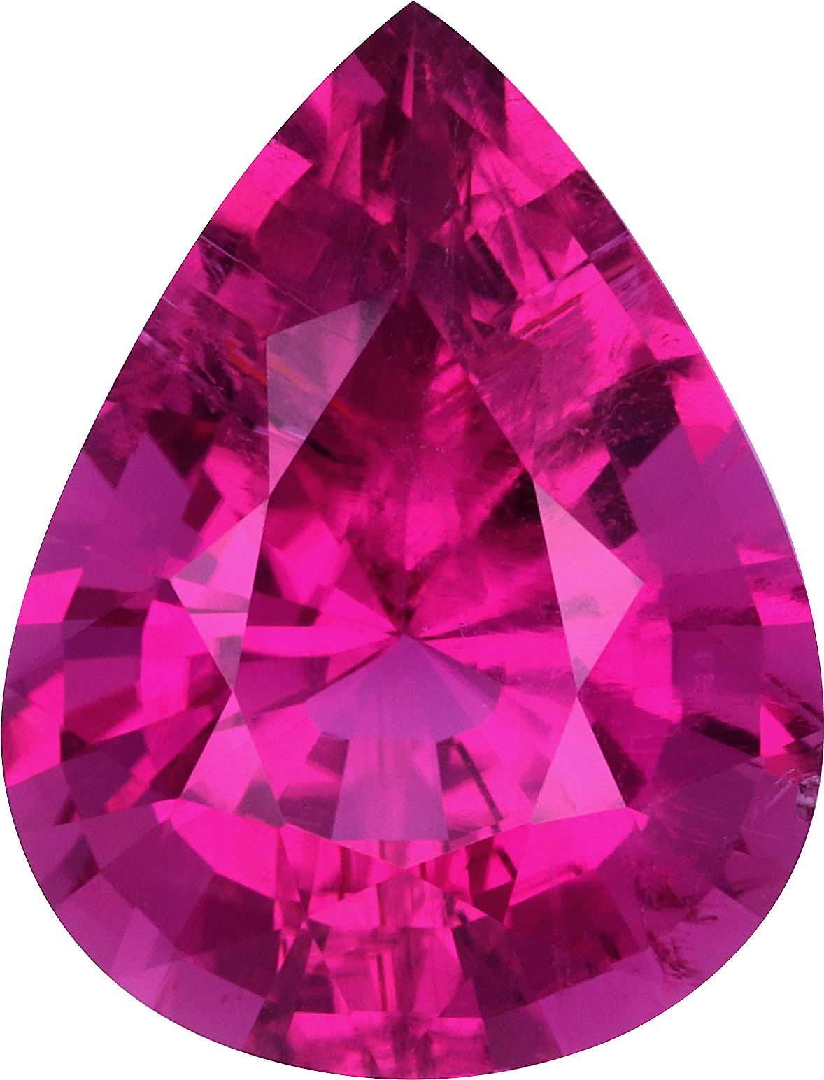 Pear cut rubellite tourmaline, 15.37 by 11.67 mm, shown at actual size
