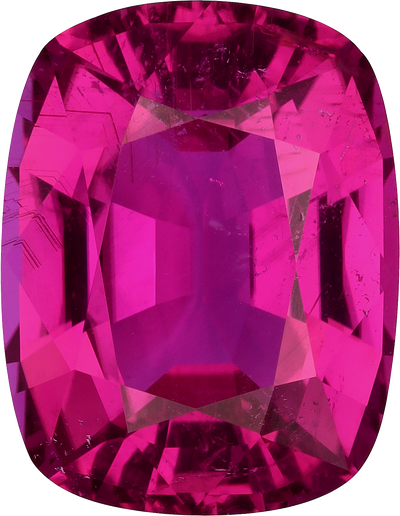 Cushion cut rubellite tourmaline, 16.87 by 13.07 mm, shown at actual size