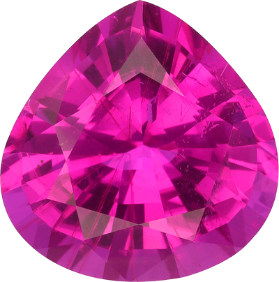 Pear cut rubellite tourmaline, 14.23 by 14.07 mm, shown at actual size