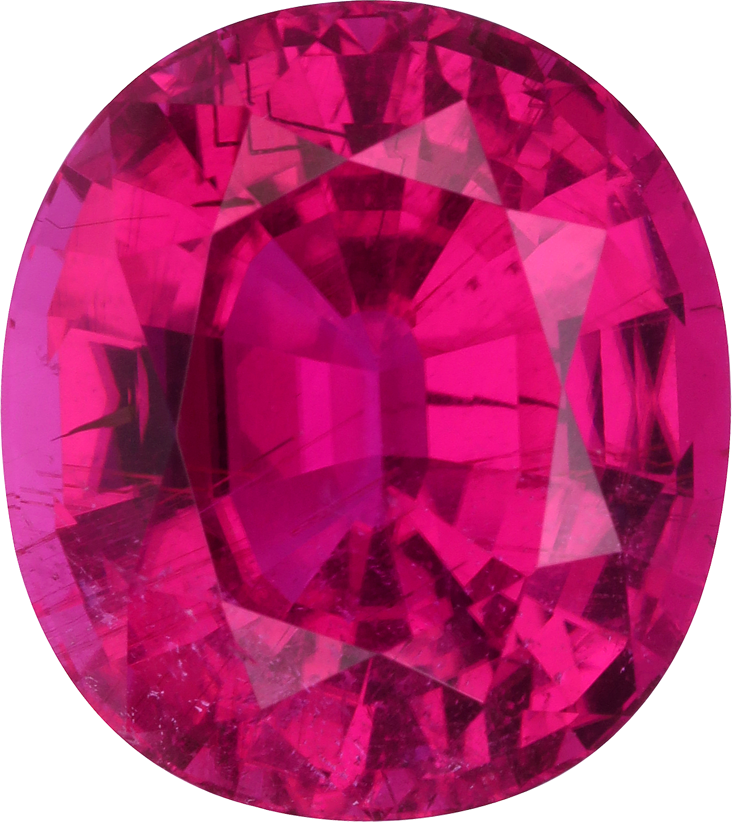 Oval cut rubellite tourmaline, 15.66 by 13.91 mm, shown at actual size