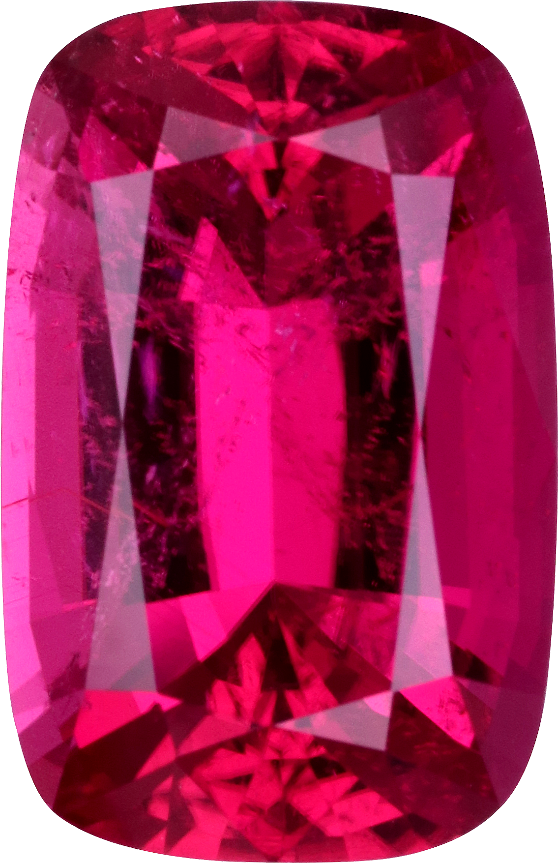 Cushion cut rubellite tourmaline, 13.03 by 8.42 mm, shown at actual size