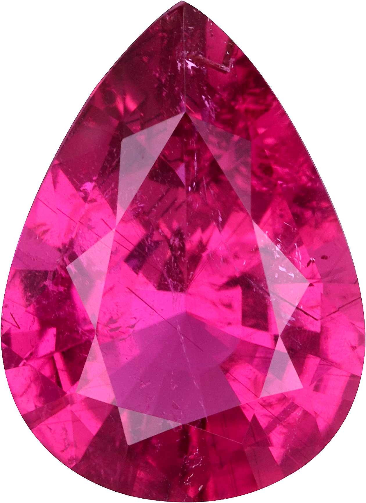 Pear cut rubellite tourmaline, 12.9 by 9.36 mm, shown at actual size