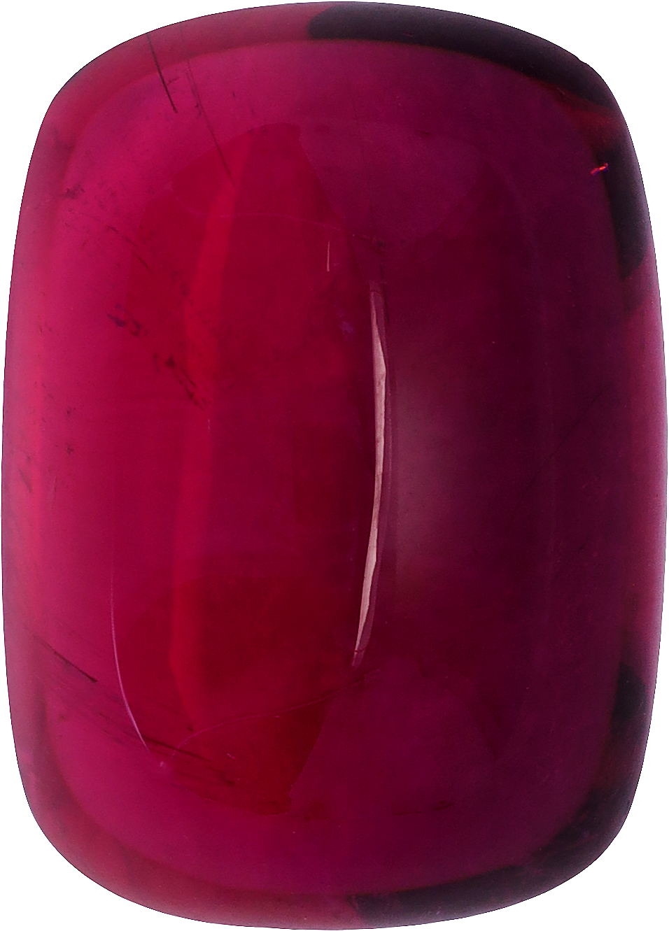 Cushion cut rubellite tourmaline, 19.12 by 13.69 mm, shown at actual size
