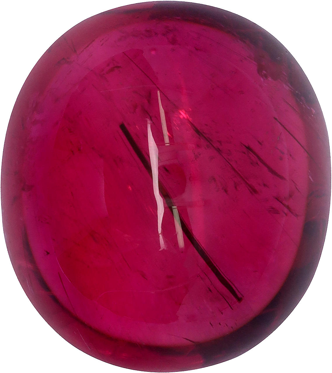 Oval cut rubellite tourmaline, 18.27 by 16.28 mm, shown at actual size