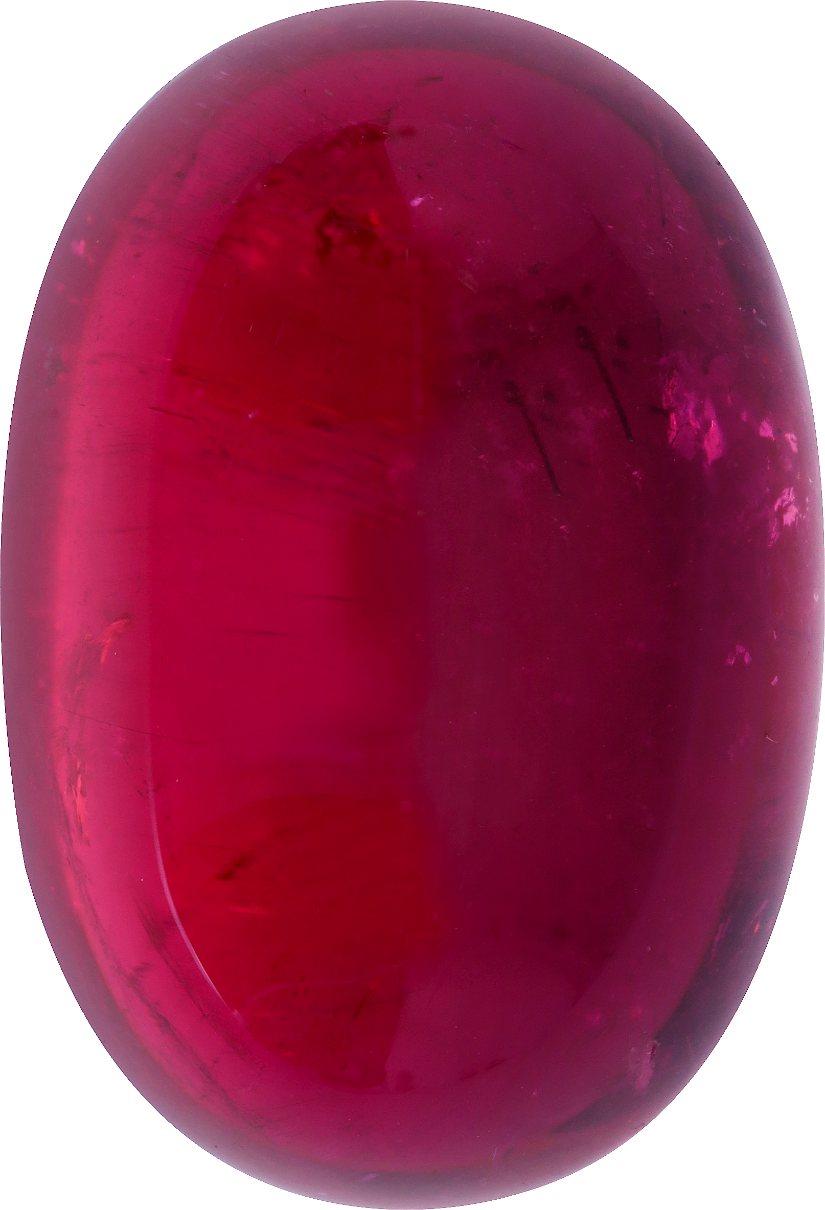 Oval cut rubellite tourmaline, 33.35 by 23.17 mm, shown at actual size