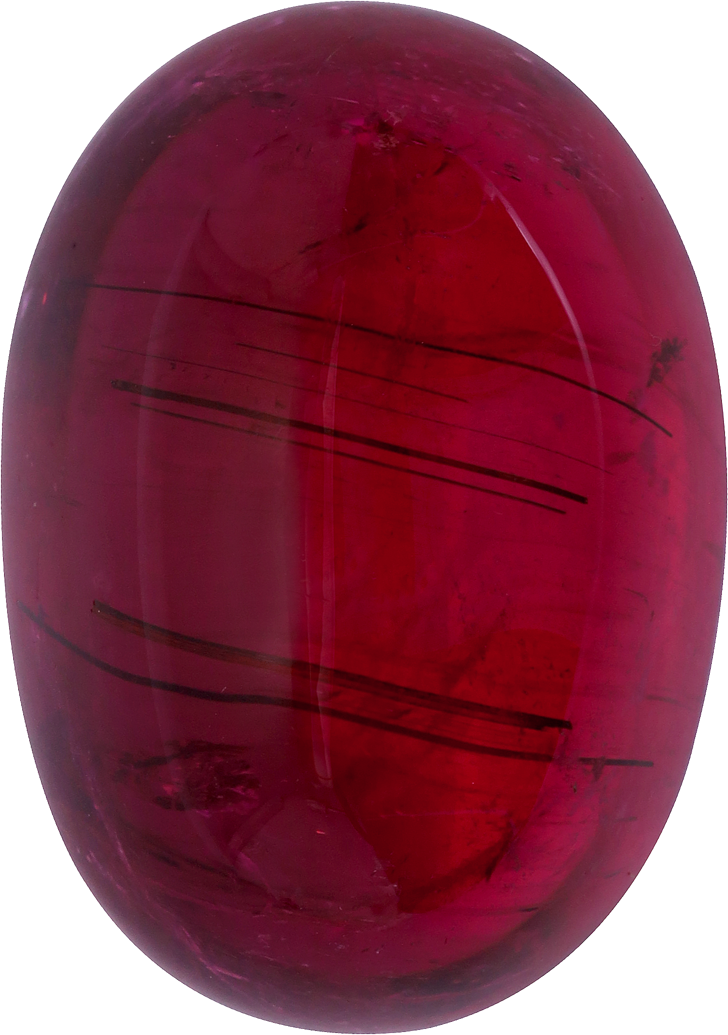 Oval cut rubellite tourmaline, 28.35 by 20.49 mm, shown at actual size