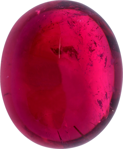 Oval cut rubellite tourmaline, 19.24 by 15.88 mm, shown at actual size