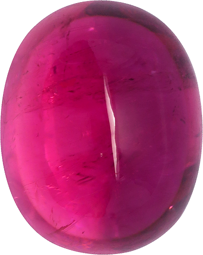 Oval cut rubellite tourmaline, 14.62 by 11.59 mm, shown at actual size