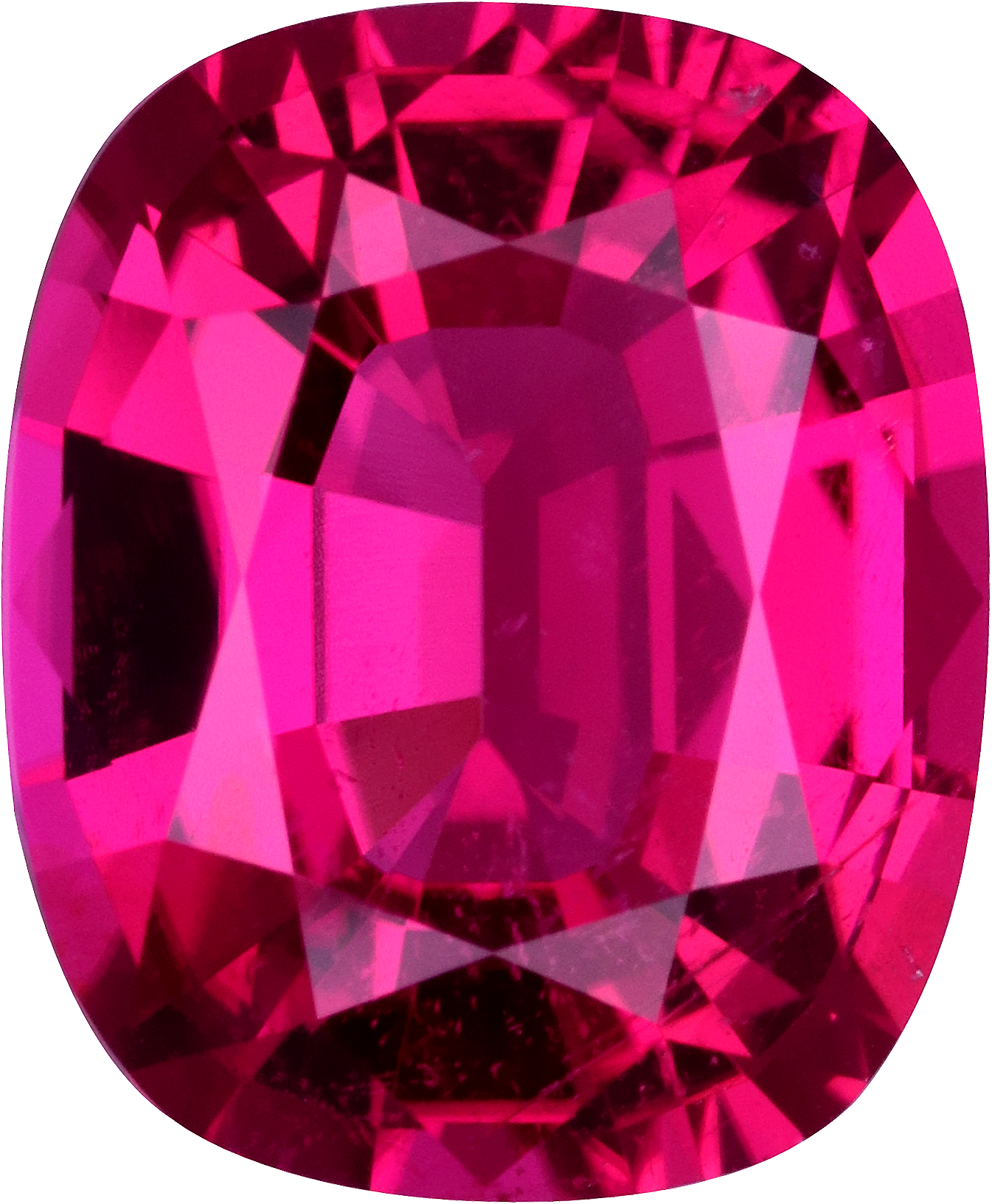 Cushion cut rubellite tourmaline, 11.15 by 9.18 mm, shown at actual size