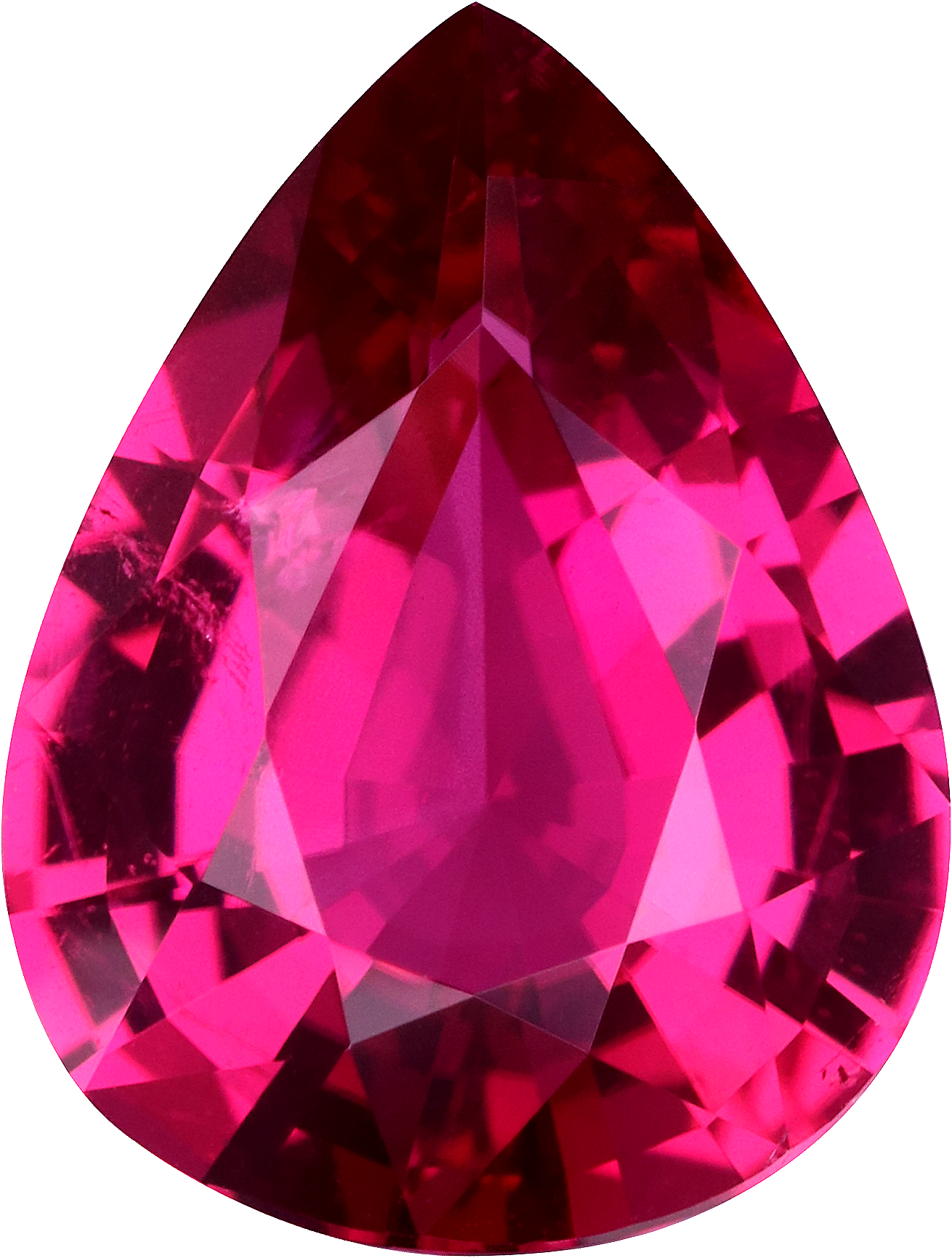 Pear cut rubellite tourmaline, 11.9 by 8.97 mm, shown at actual size