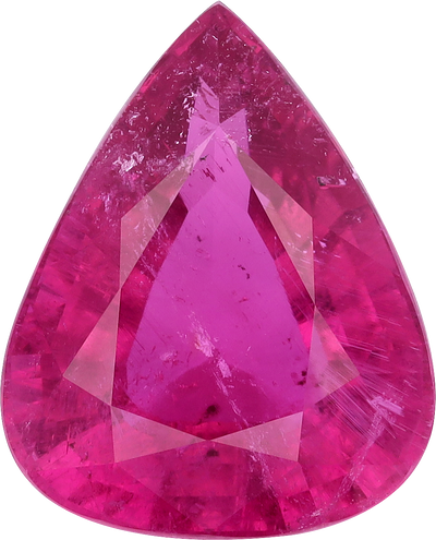 Pear cut rubellite tourmaline, 20.26 by 16.36 mm, shown at actual size