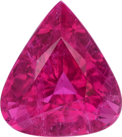 Pear cut rubellite tourmaline, 18.68 by 16.68 mm, shown at actual size