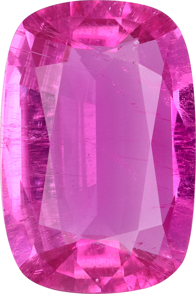 Cushion cut rubellite tourmaline, 15.18 by 10.2 mm, shown at actual size