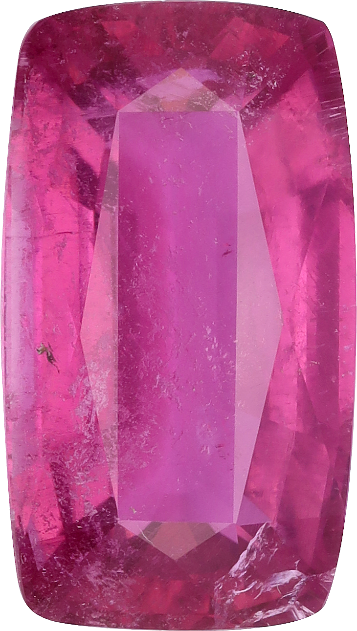 Cushion cut rubellite tourmaline, 17.71 by 10 mm, shown at actual size