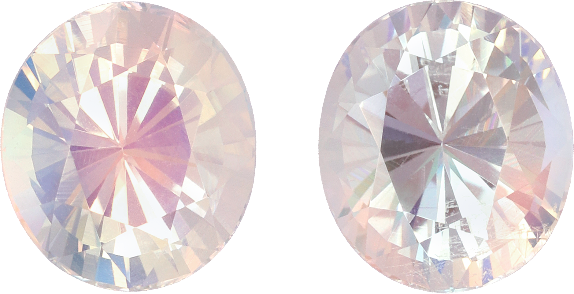 Oval cut rainbow moonstone, 8.1 by 7.1 mm, shown at actual size