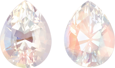 Pear cut rainbow moonstone, 9.56 by 7.15 mm, shown at actual size