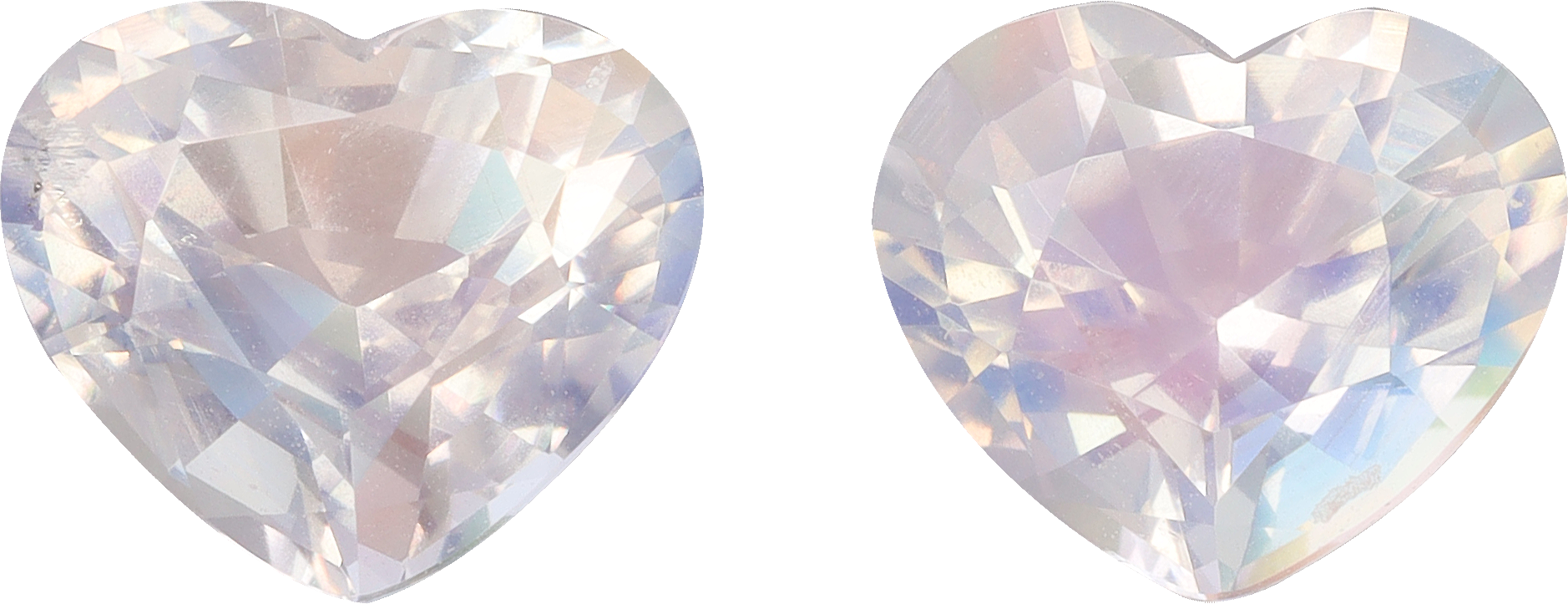 Heart cut rainbow moonstone, 9.03 by 7.66 mm, shown at actual size