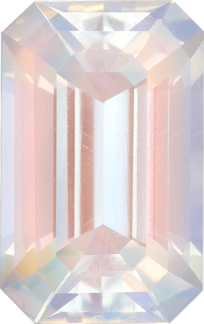 Rectangular cut rainbow moonstone, 10.87 by 6.87 mm, shown at actual size