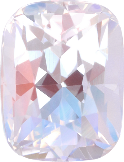 Cushion cut rainbow moonstone, 7.91 by 6.11 mm, shown at actual size