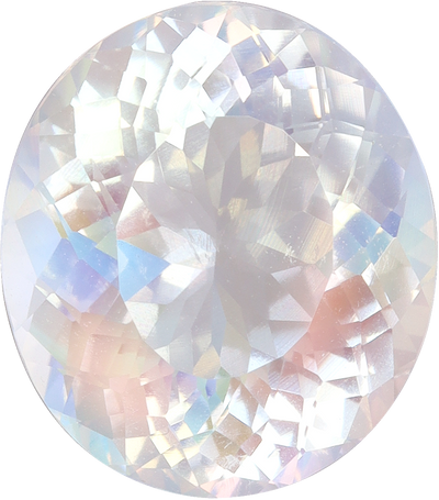 Oval cut rainbow moonstone, 11.93 by 10.49 mm, shown at actual size
