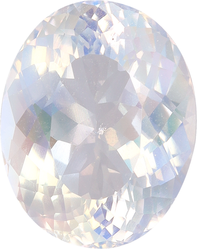 Oval cut rainbow moonstone, 11.48 by 9.04 mm, shown at actual size
