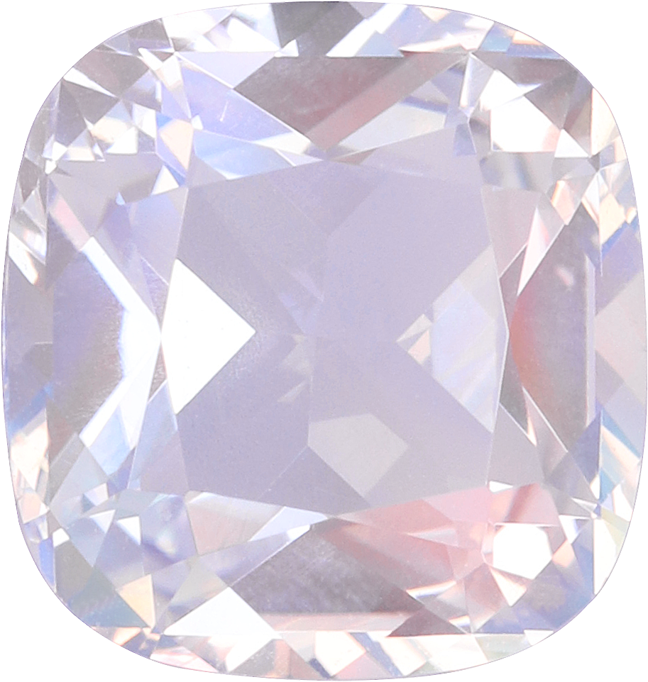 Cushion cut rainbow moonstone, 8.31 by 7.89 mm, shown at actual size