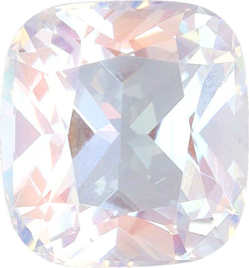 Cushion cut rainbow moonstone, 8.44 by 7.84 mm, shown at actual size