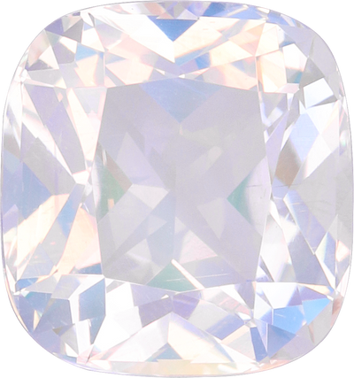 Cushion cut rainbow moonstone, 8.39 by 7.92 mm, shown at actual size