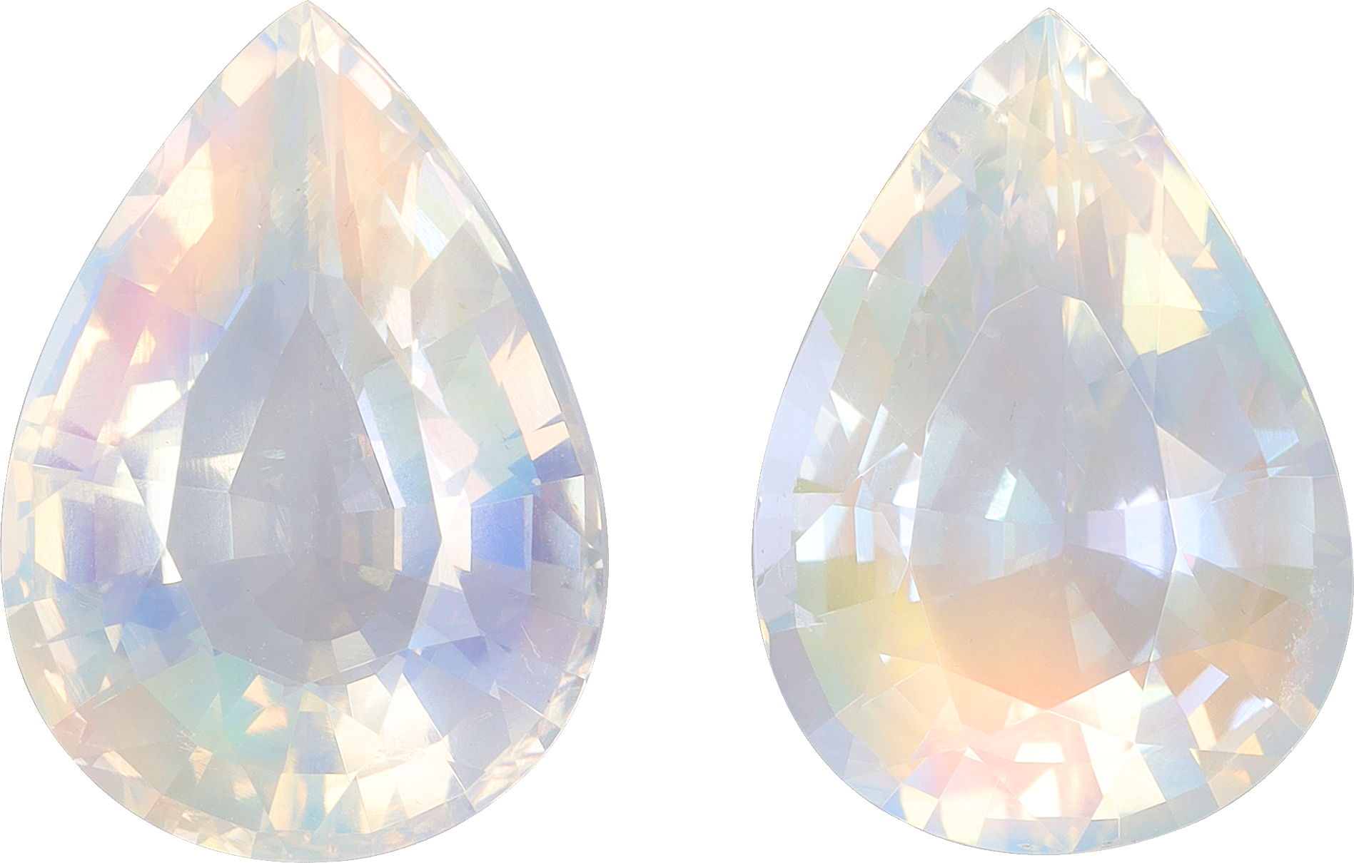 Pear cut rainbow moonstone, 20.11 by 14.18 mm, shown at actual size