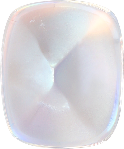 Cushion cut rainbow moonstone, 15.52 by 12.83 mm, shown at actual size