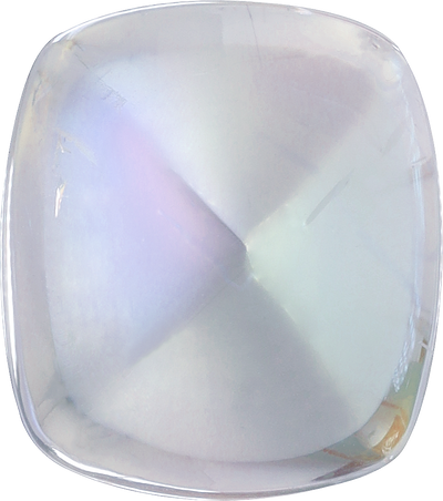 Cushion cut rainbow moonstone, 14.17 by 12.56 mm, shown at actual size